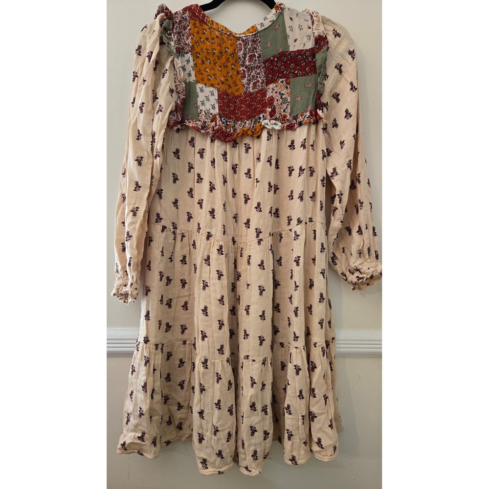 Zara Girls Floral Patchwork Tiered Dress Cream Boho Quilted Yoke Size11-12 152cm - Picture 6 of 7